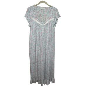 Eileen West Lace Trimmed Cap Sleeve Floral Midi Length Nightgown Size XS